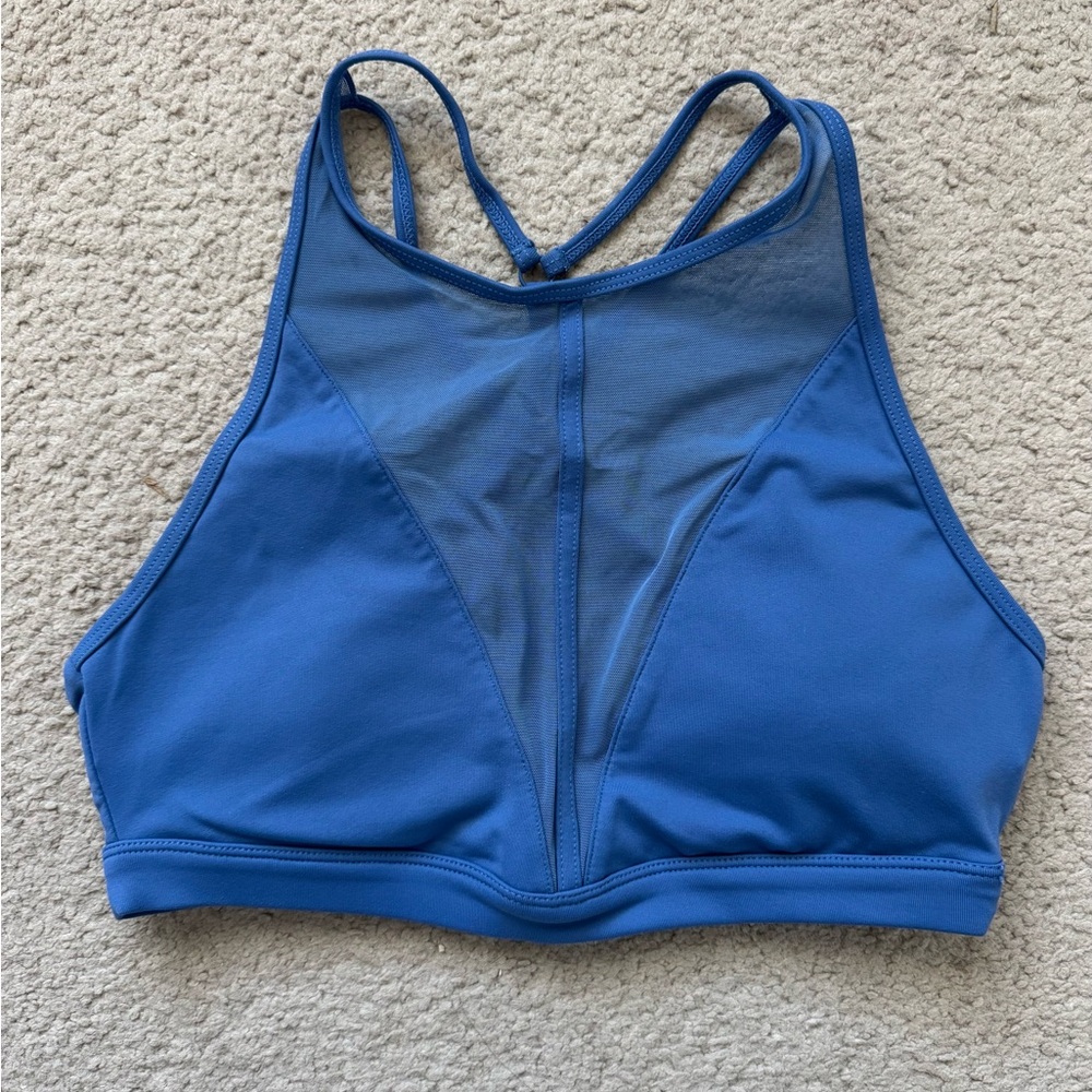 ALO Blue High-Neck Mesh Sports Bra